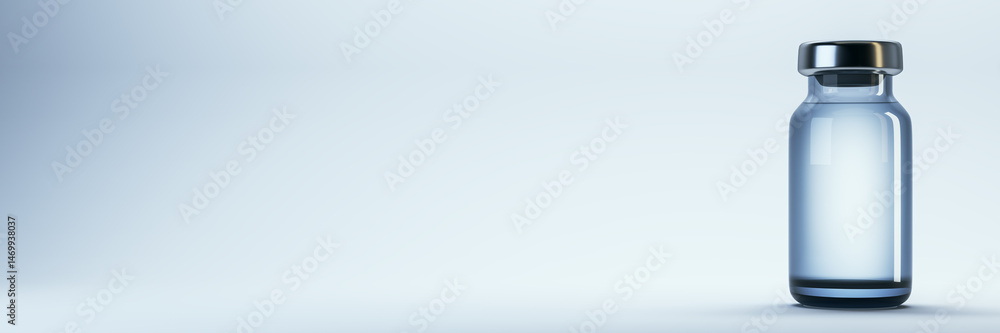 Poster blank medical vial mockup standing upright on light background with copyspace for branding or label 