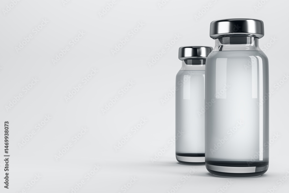 Poster blank medical vial mockup with clean reflective glass surface on light background for branding and p