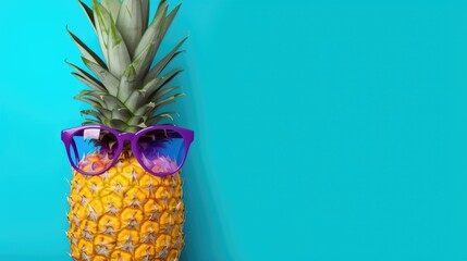 Pineapple with Sunglasses on the blue background