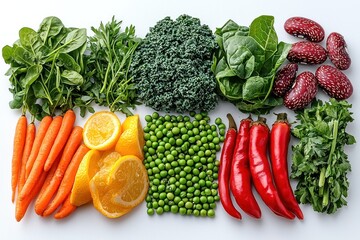 Colorful array of fresh vegetables and fruits
