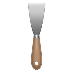Metal Putty Knife with Wooden Handle on White Background