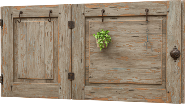 Rustic Weathered Wood Panel with Hanging Plant and Hooks Vintage Farmhouse Decor