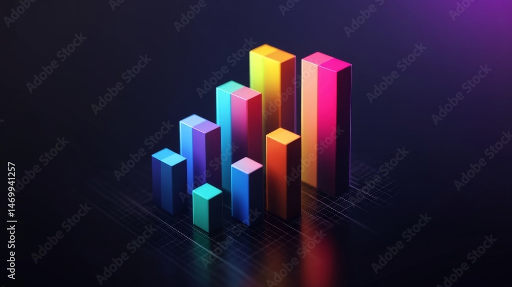 Poster aerial view of a d bar chart with glossy finishes in vibrant colors, arranged in ascending order, cr