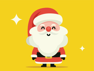 cute santa claus, with flat illustration style on yellow background