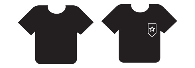 T-shirt size vector icon set in black color isolated on a white background. Clothing size label or tag. From xs to xxl. T-shart icon collection. Flat style. Vector illustration.