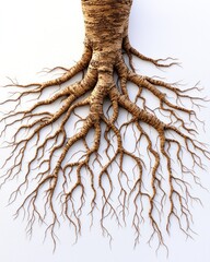 Detailed root system against white background