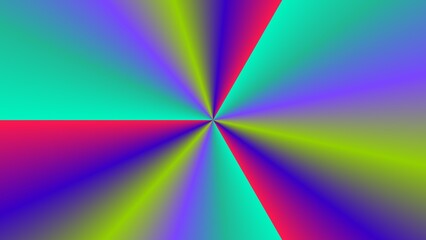 Vibrant, radiating gradients in teal, purple, and lime converge at a central point, creating a dynamic, symmetrical design