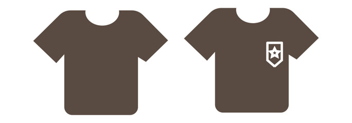 T-shirt size vector icon set in black color isolated on a white background. Clothing size label or tag. From xs to xxl. T-shart icon collection. Flat style. Vector illustration.