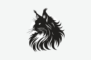 silhouette of Maine Coon cat in black and white