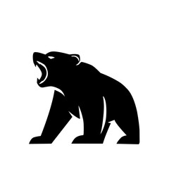 Roaring bear silhouette in bold black style, perfect for logo, emblem, mascot, or tattoo design. Strong wildlife vector isolated on white background