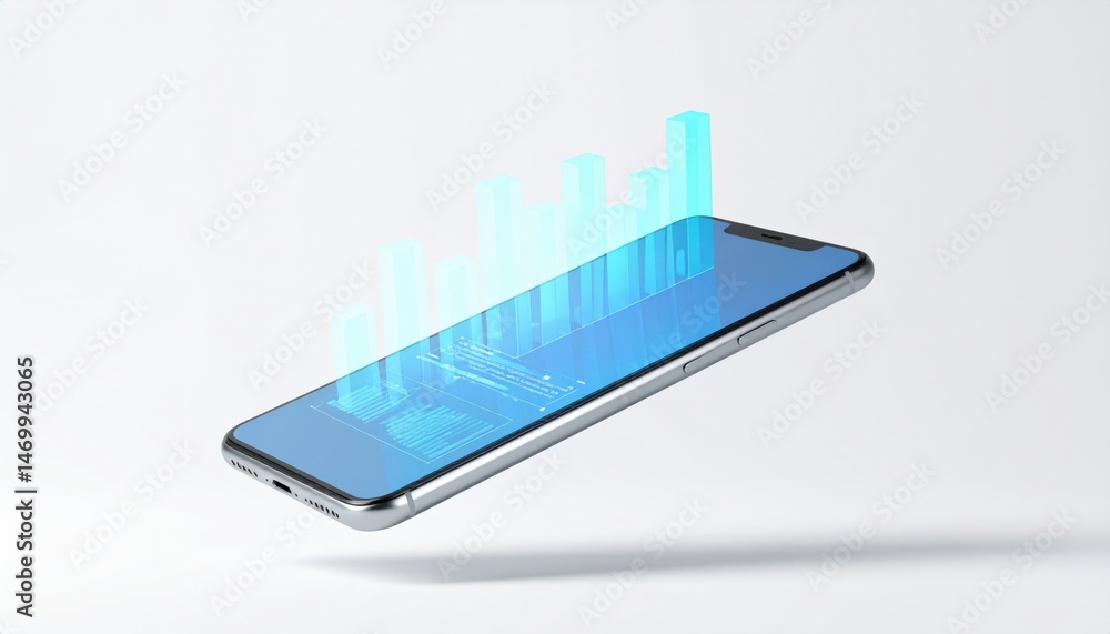 Aufkleber analyzing smartphone data growth digital space visual representation modern environment elevated per