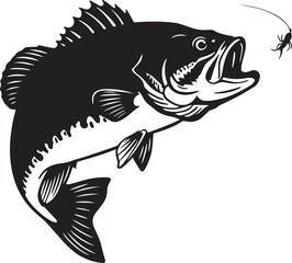 Silhouette Bass fish. vector illustration of a bass fish eating insects. 