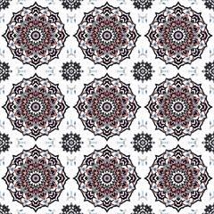 Seamless Mandala Floral Pattern with Oriental Traditional Motifs.