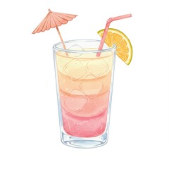 Layered Pink And Orange Summer Cocktail Illustration