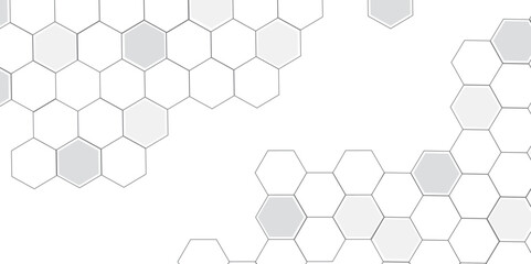 A subtle hexagon pattern background with interconnected shapes in soft gray and white. Simple abstract modern background  White geometric hexagonal honeycomb shape texture background 3d copy space.