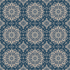 Seamless Mandala Floral Pattern with Oriental Traditional Motifs.