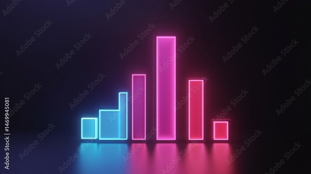 Poster a d rendering of a financial graph with bars representing growth, illuminated against a dark backdro