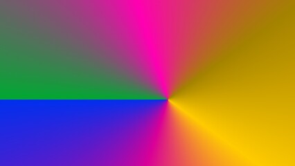 Abstract radial gradient in vibrant hues, transitioning from green, blue, to yellow and pink