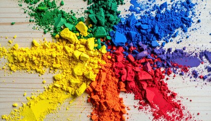 Colorful powder splatter art artistic studio photography creative space top-down view abstract expression