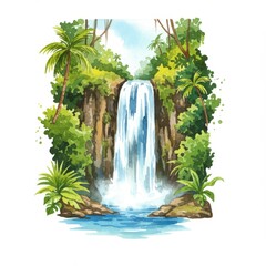 Naklejka premium Lush Tropical Waterfall Painting