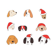 Festive Christmas Dog Heads Cute Cartoon Style Holiday Season Animal Vector Illustration For Cards And Design Elements