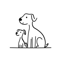 Minimalist Line Art Illustration Of Two Dogs Mother And Puppy Simple Black And White Pet Design