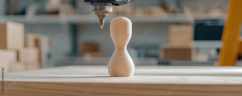 Poster a cnc machine carves a wooden object in a modern workshop, showcasing precision woodworking technolo