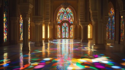 Fototapeta premium Radiant Stained Glass Interior: A Symphony of Colors