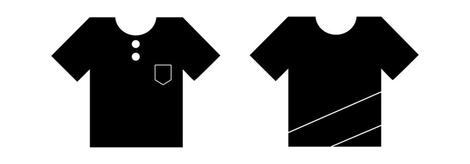 T-shirt size vector icon set in black color isolated on a white background. Clothing size label or tag. From xs to xxl. T-shart icon collection. Flat style. Vector illustration.