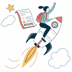 Businessman on rocket ship reaching for the stars conceptual illustration of success