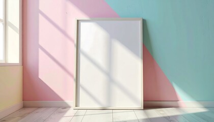 Blank Poster Mockup in Pastel Pink and Blue Room