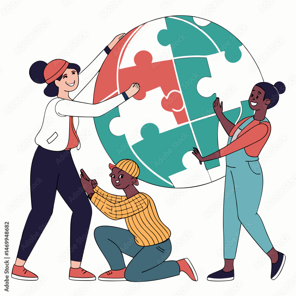Aufkleber diverse team assembling giant puzzle representing collaboration and unity