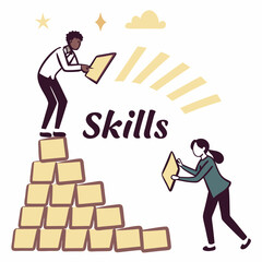 Demonstrating skills with letter blocks and business professionals illustration