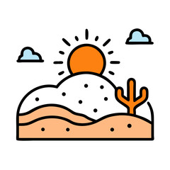 Desert Sunrise Scene Landscape Icon Design