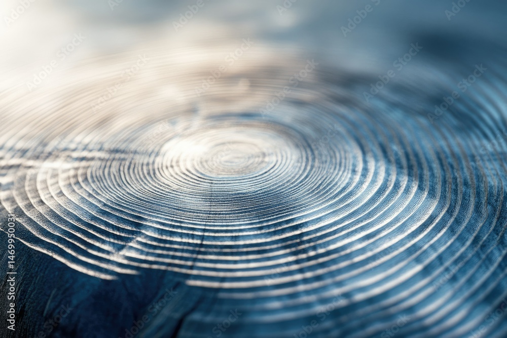 Poster close-up view of concentric rings on a dark wood surface, showing intricate texture and natural patt