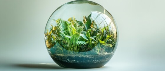 Glass Globe with Growing Plants Reflecting Earth’s Fragile Ecosystem