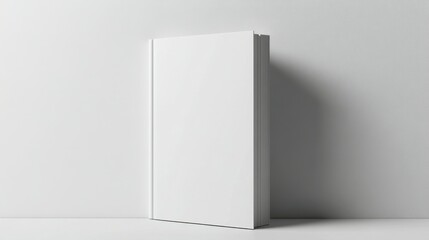 An isolated 3D magazine mockup standing vertically with a white blank cover on a white background. A closed paperback book, catalog, or magazine mockup with a diminishing perspective.