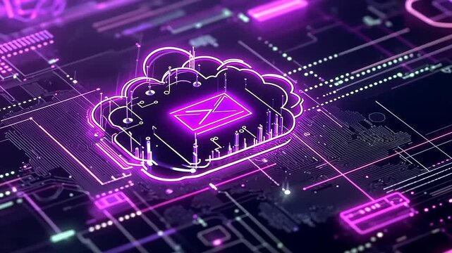 Cloud computing email storage concept with glowing digital circuits