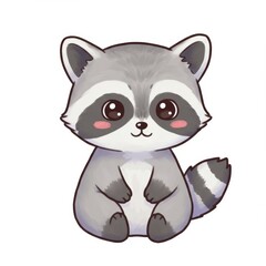 Obraz premium Adorable Grey Raccoon Cartoon Illustration