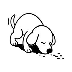 A focused dog with nose close to the ground, following an invisible trail with tail straight and alert posture.
