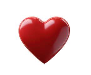 Bright red heart symbol for celebrations and design purposes on a transparent background, cut out