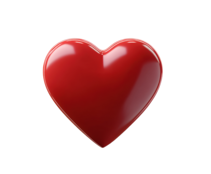 Bright red heart symbol for celebrations and design purposes on a transparent background, cut out