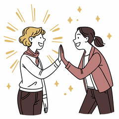 Two smiling women giving a high five celebrating success and achievement