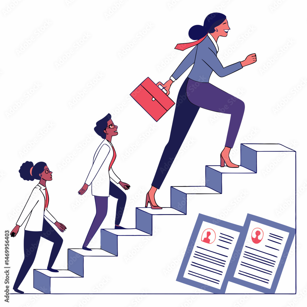Poster abstract woman icon design representing steps and progress for various concepts