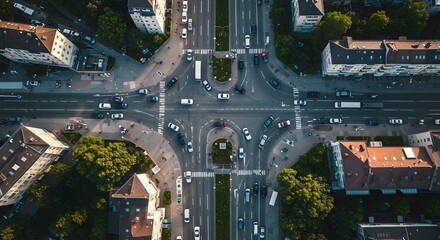 City Street Intersection with Cars Traffic