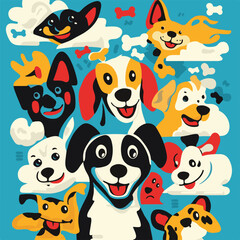 Playful Dogs Cartoon Vector Illustration Featuring Colorful Canines Bone Treats And Cheerful Expressions Perfect For Childrens Content And Pet Related Designs