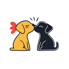 Two Cute Cartoon Puppies Kissing With Heart And Expression Lines Showing Love And Tenderness Isolated