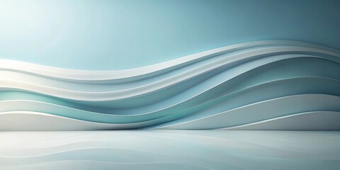 Obraz premium Abstract Serene Blue and White Wave Pattern Background Design with Reflective Floor