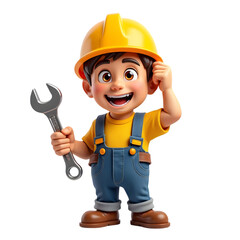 Fototapeta premium Adorable 3D Cartoon Mechanic Repair Construction and Maintenance isolated on transparent background
