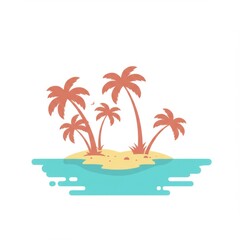 Tropical Island Illustration with Palm Trees and Turquoise Water